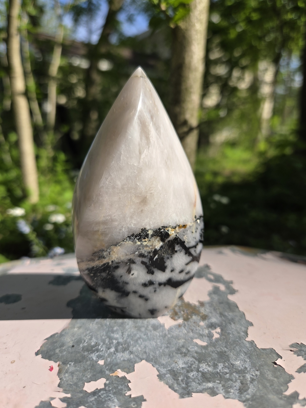 Black & White Tourmaline Teardrop Crystal